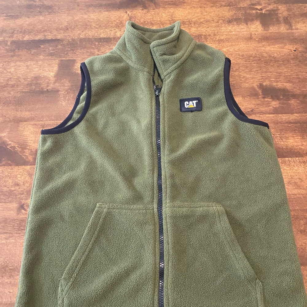 Boys CAT Olive Fleece Vest Medium